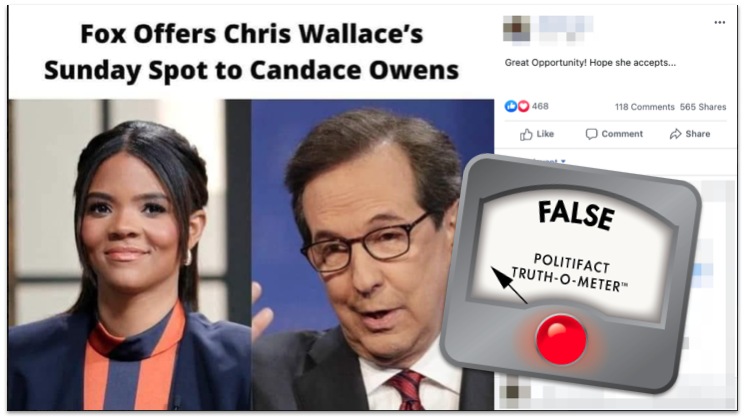 Facebook post Chris Wallace Candace Owens with False logo