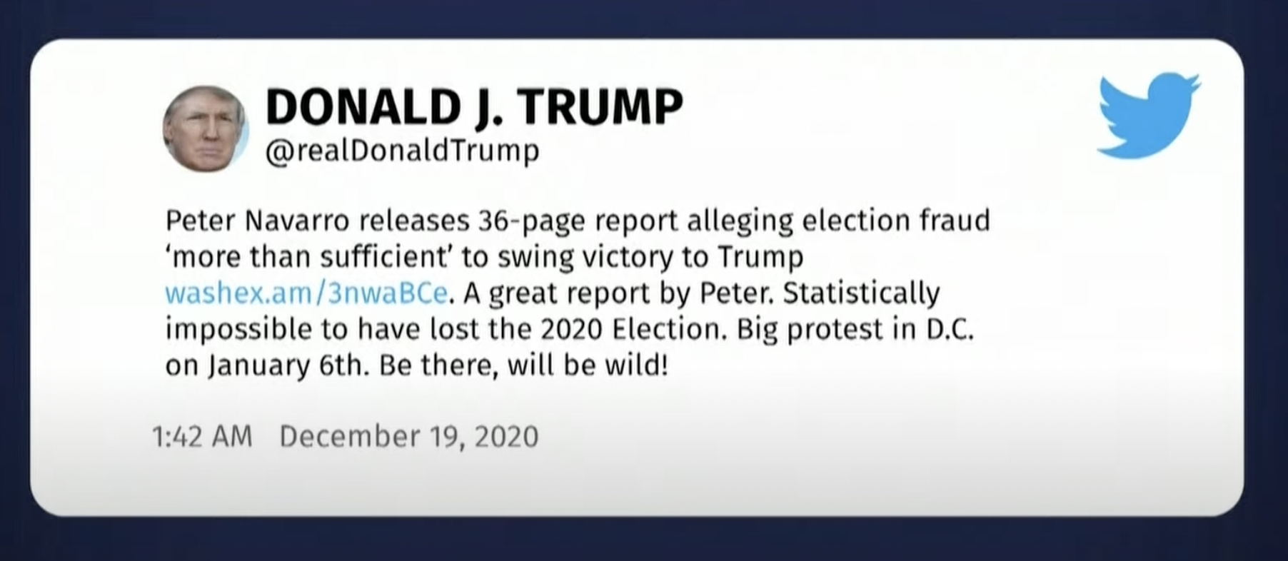 Trump tweet Dec. 19, 2020, from Day 7 hearing