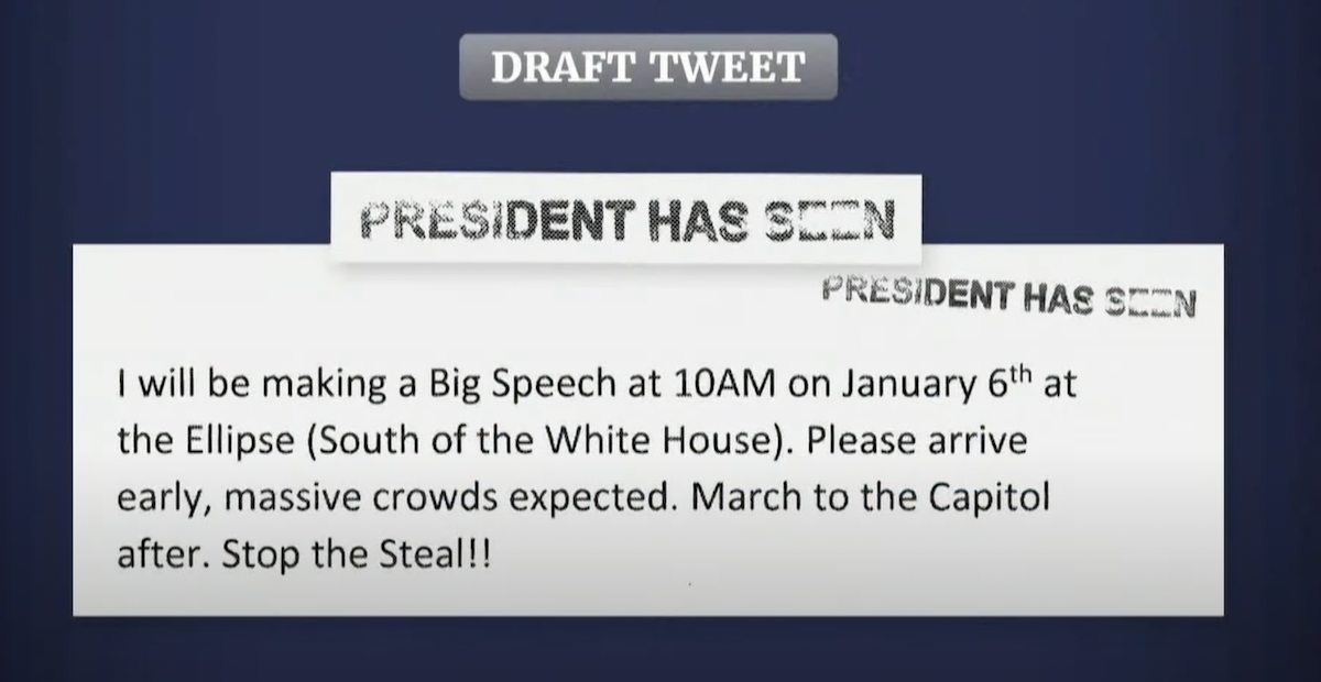Trump draft tweet from National Archive &mdash; day 7 hearing