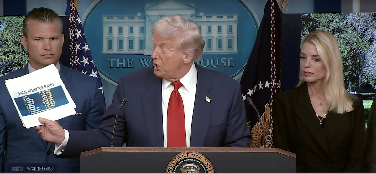 Screenshot of Trump holding chart at press conference. 08-11-2025