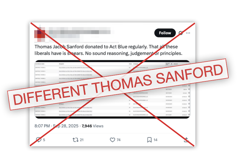 False Embed Thomas Jacob Sanford political donations