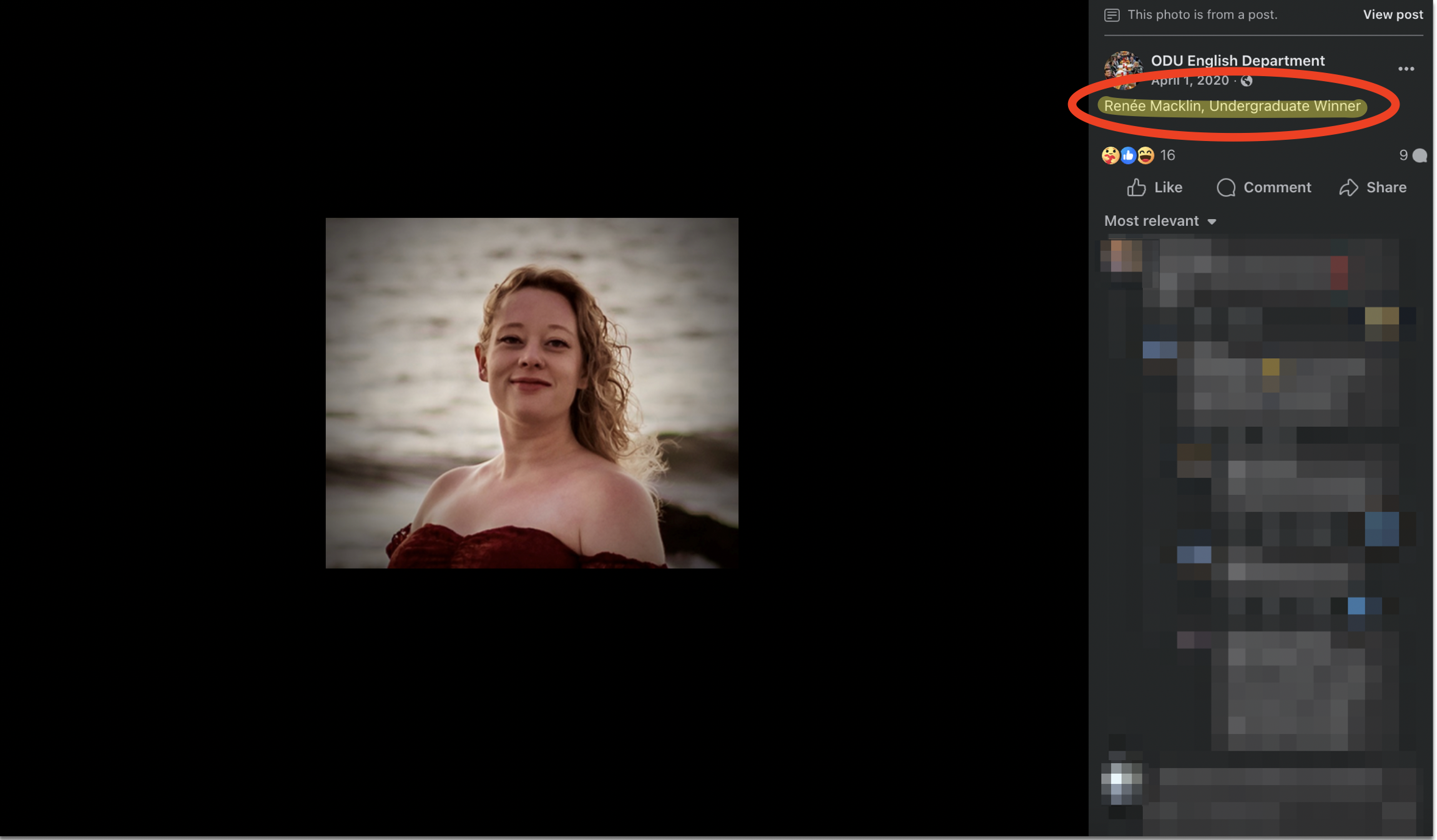 Graphic of FB photo of Renee Good from 2020