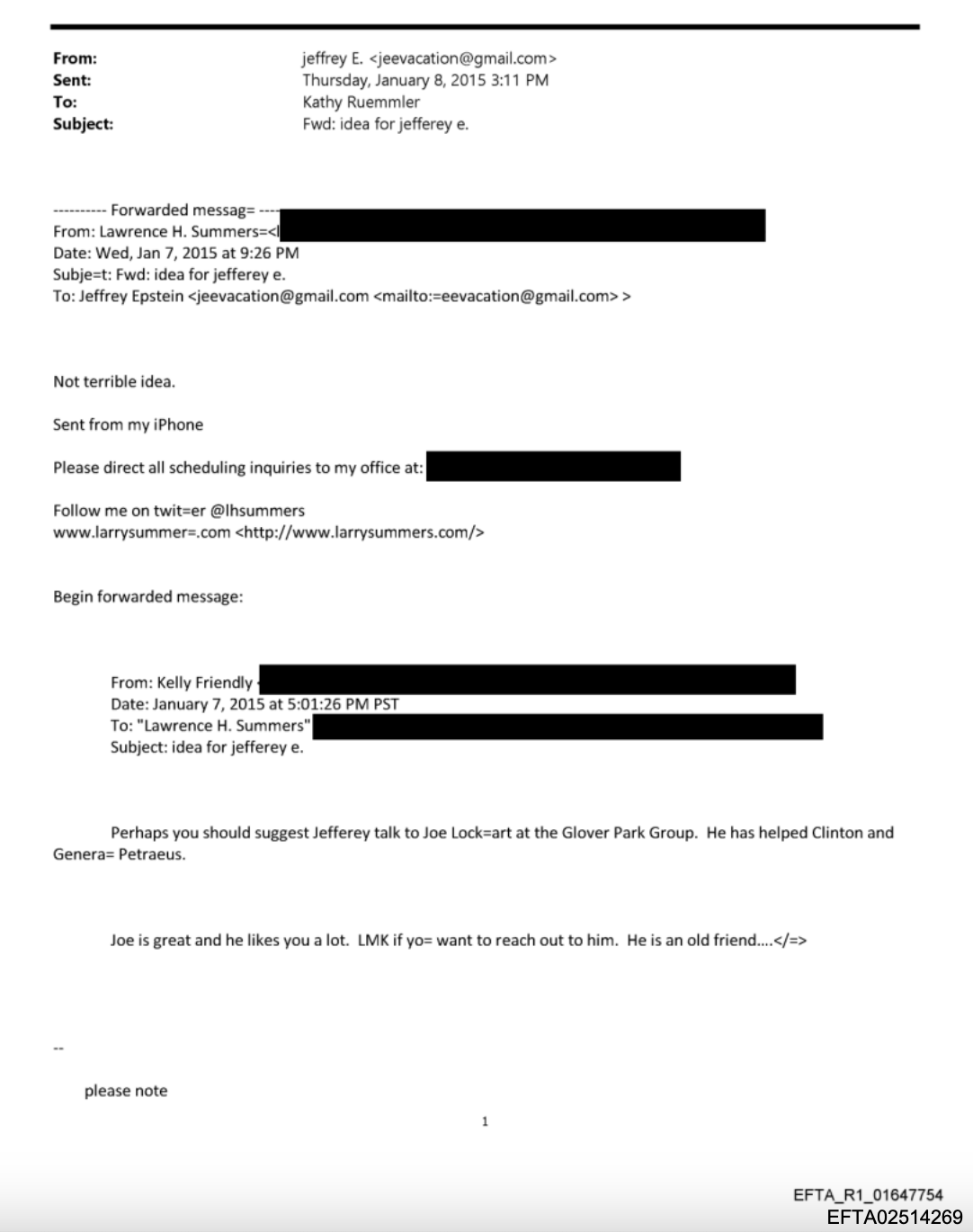 Email in the Epstein files from Jan. 8, 2016