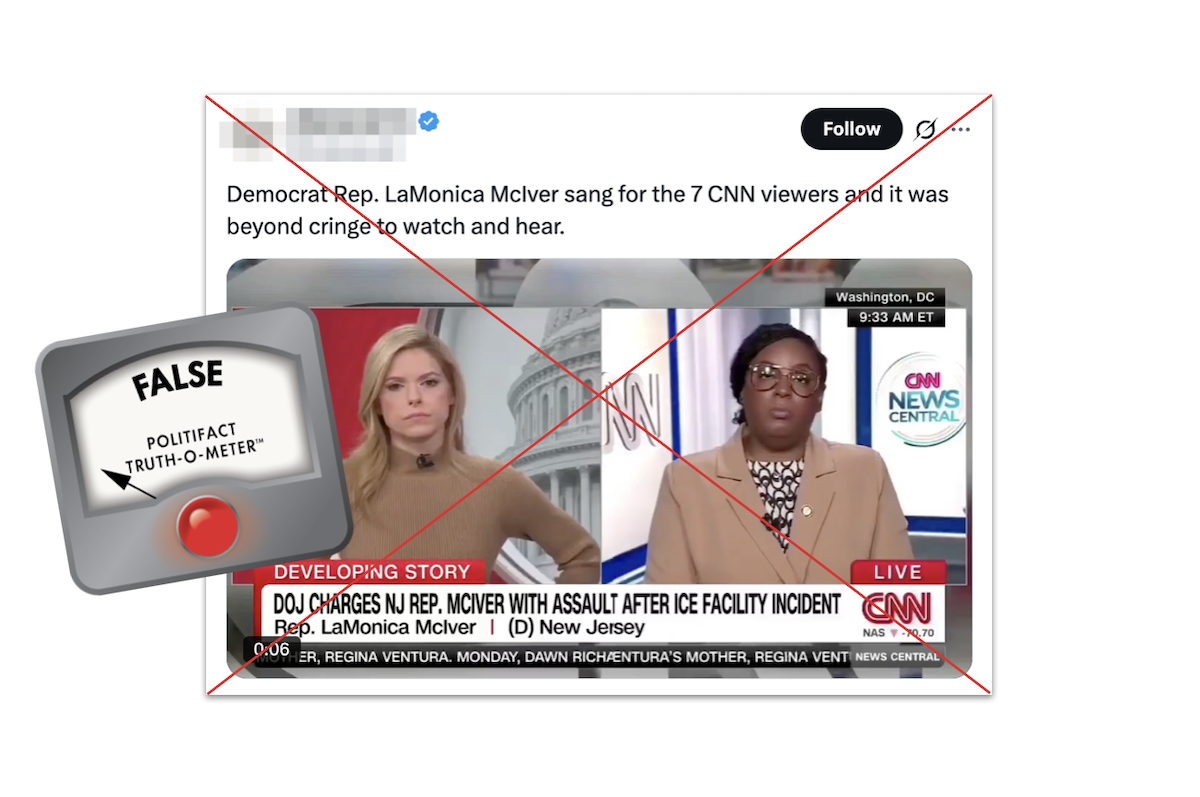 Screenshot of claim about LaMonica McIver, with False graphic, 5-23-2025