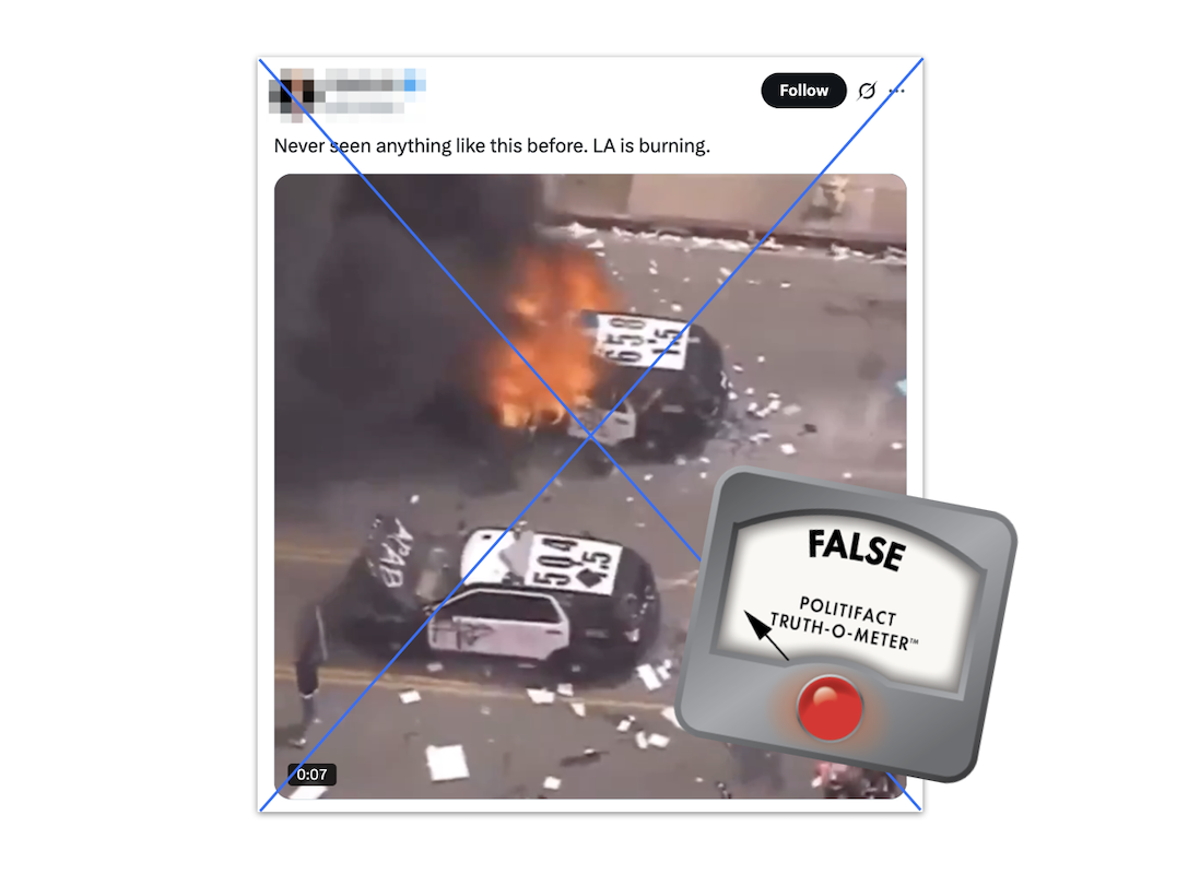 Screenshot of miscaptioned video, LA protests, 06-09-2025