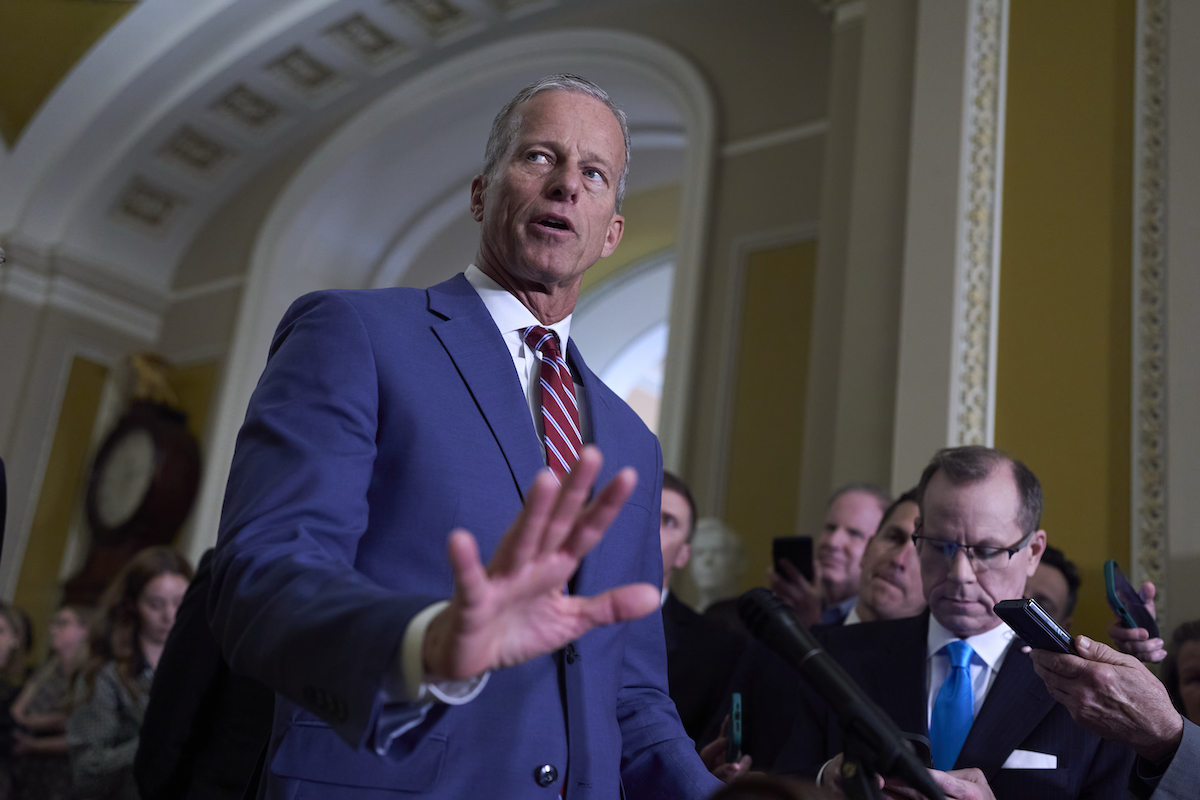 Sen. Thune at Capitol speaking to reporters 6-3-25