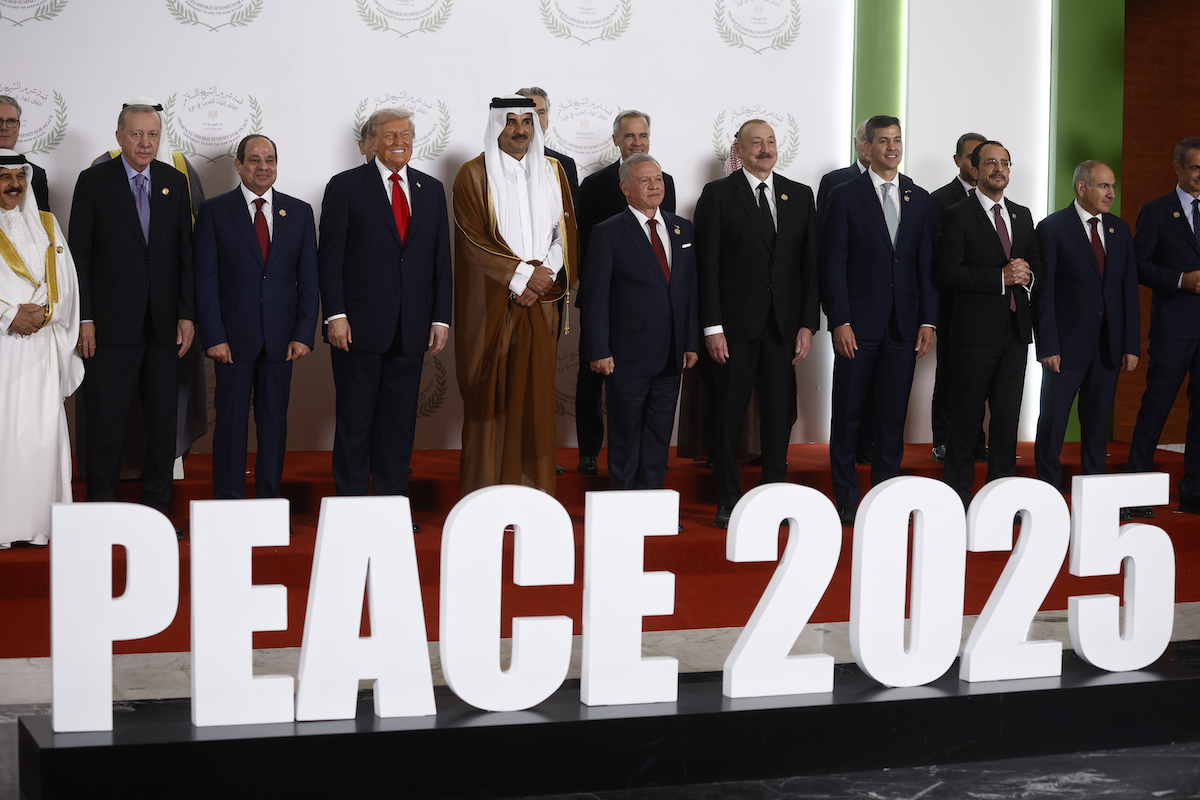 Trump Peace 2025 sign in Egypt 10-13-25