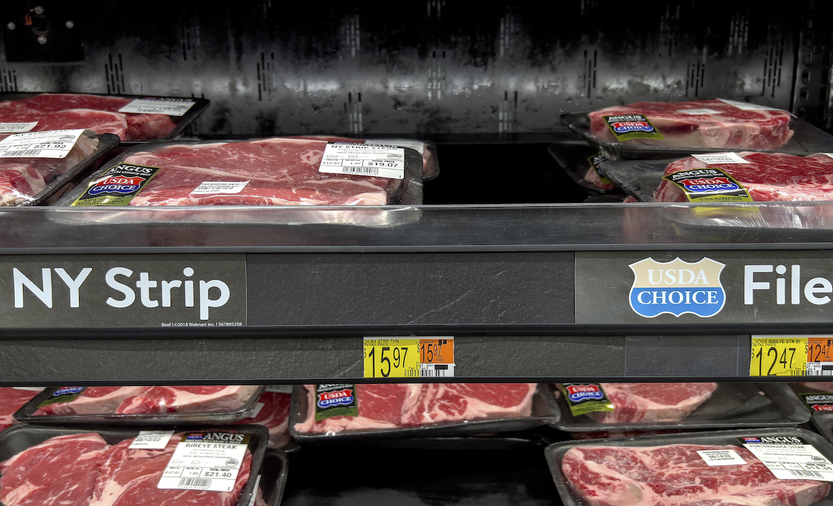 Steak on a meat produce shelf at Walmart