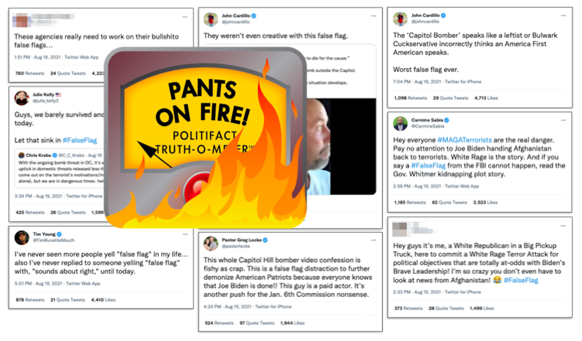 Captiol bomb threat false flag tweets with POF logo