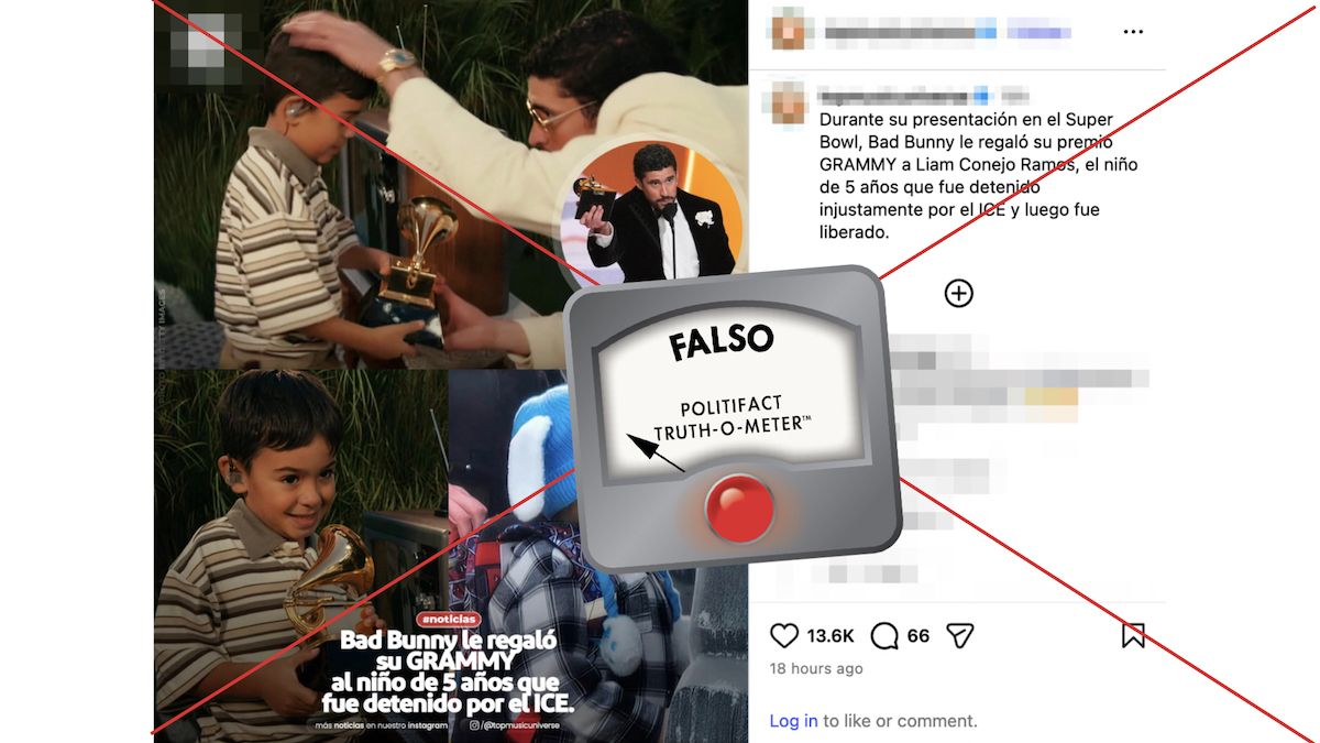 Grafico falso de que Bad Bunny le dio Grammy a Liam Conejo