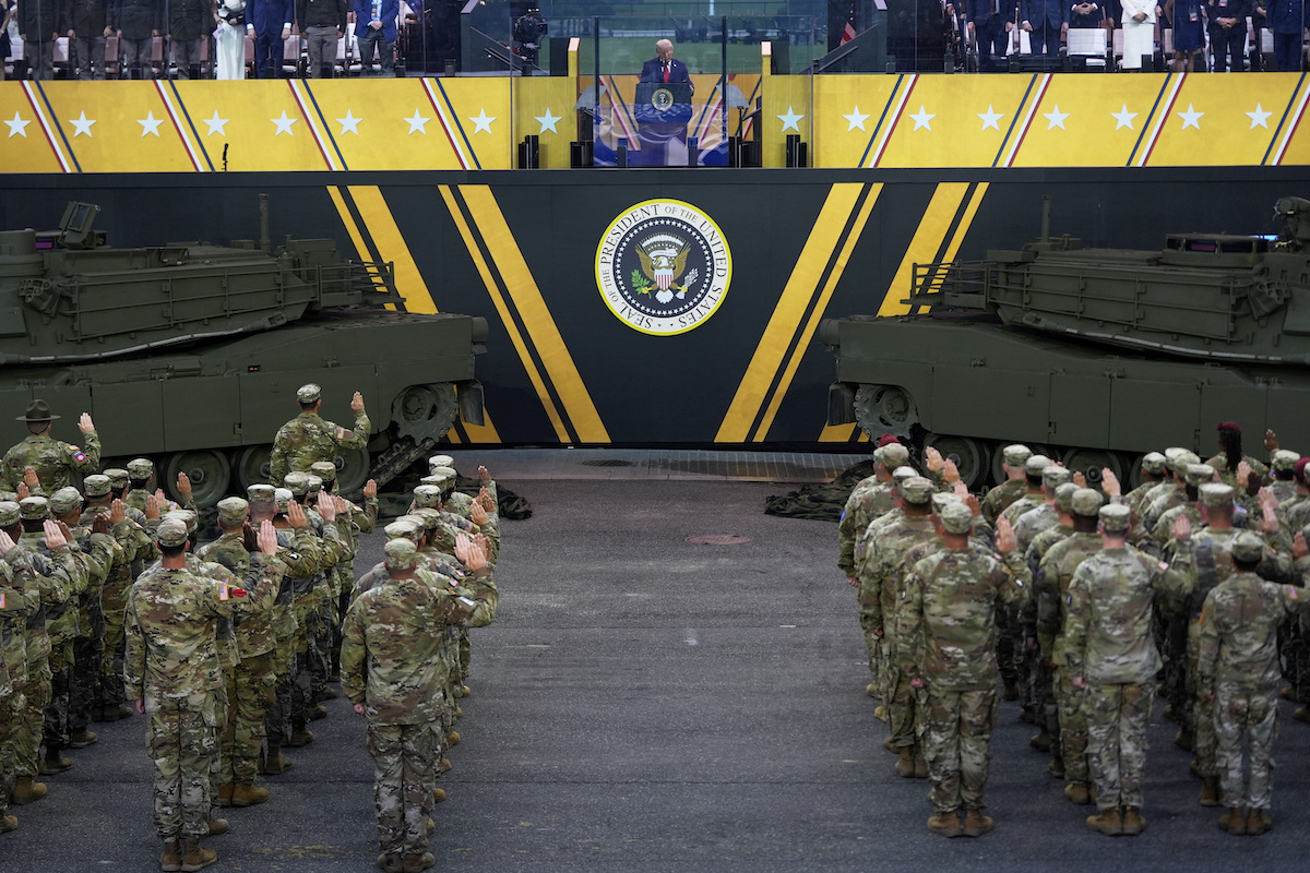Reenlistment ceremony at Trump military parade June 2025