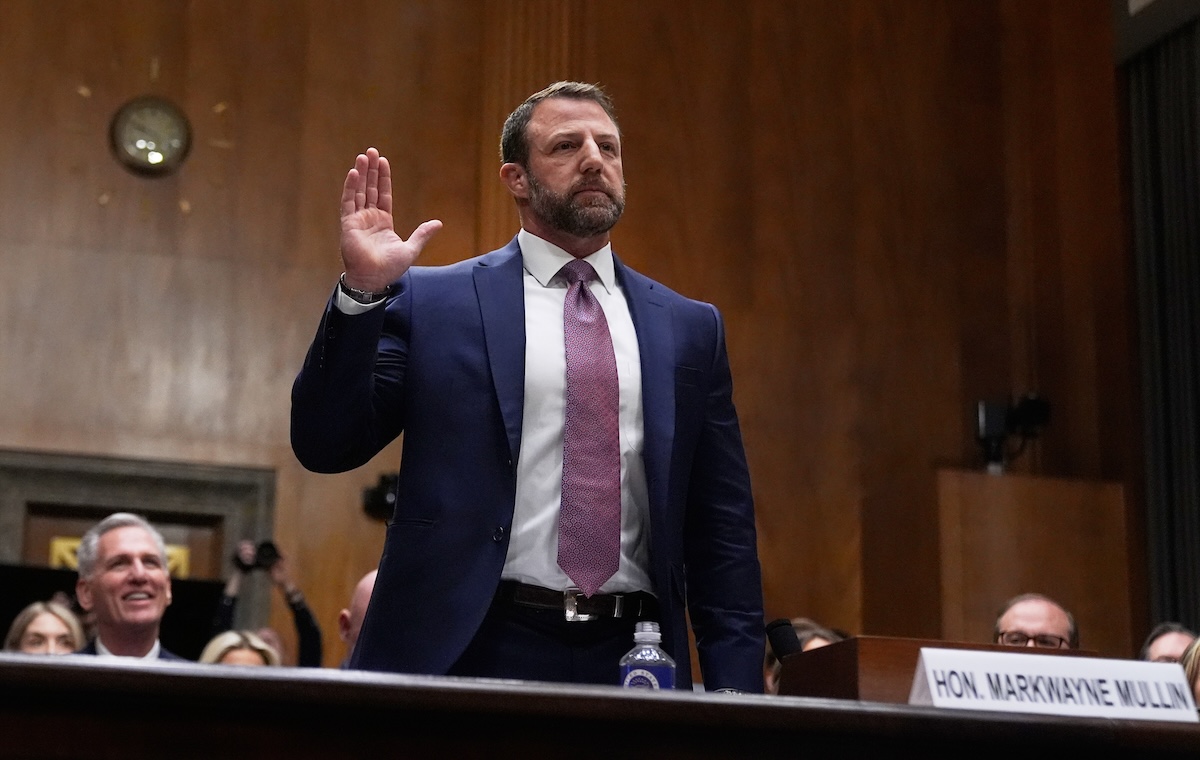 Markwayne Mullin sworn in before confirmation hearing 03-18-26