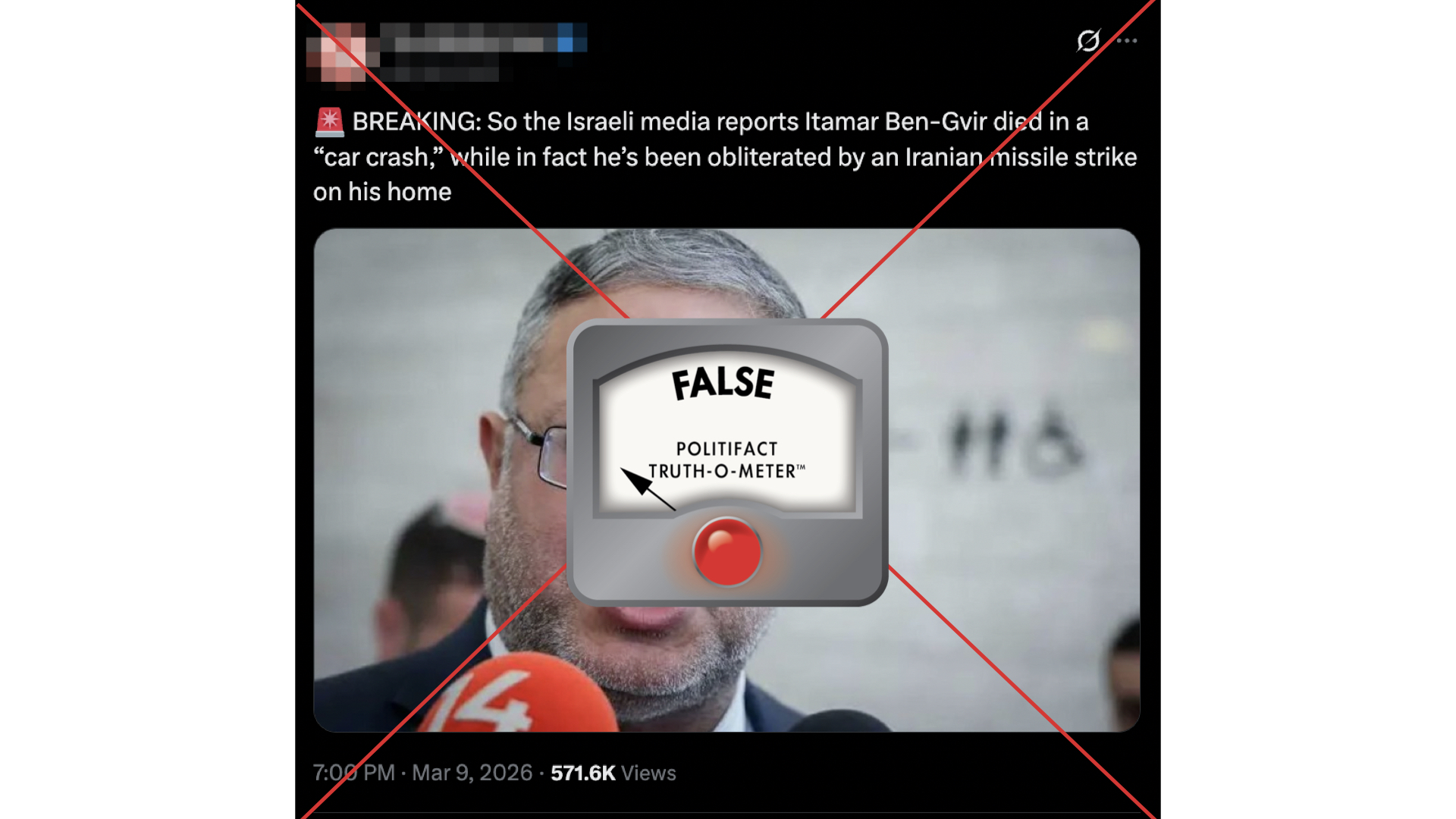 False graphic that Israel's Ben-Gvir died
