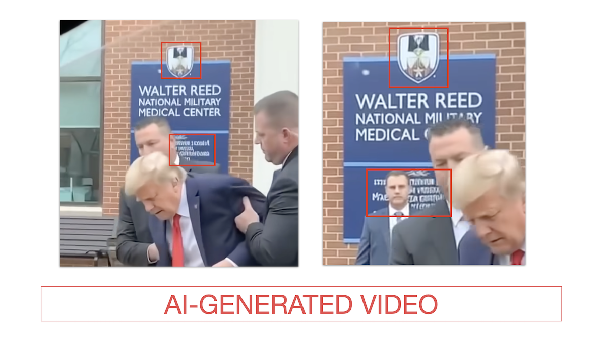 Screenshot of AI Trump at Walter Reed video 2, 04-21-2026