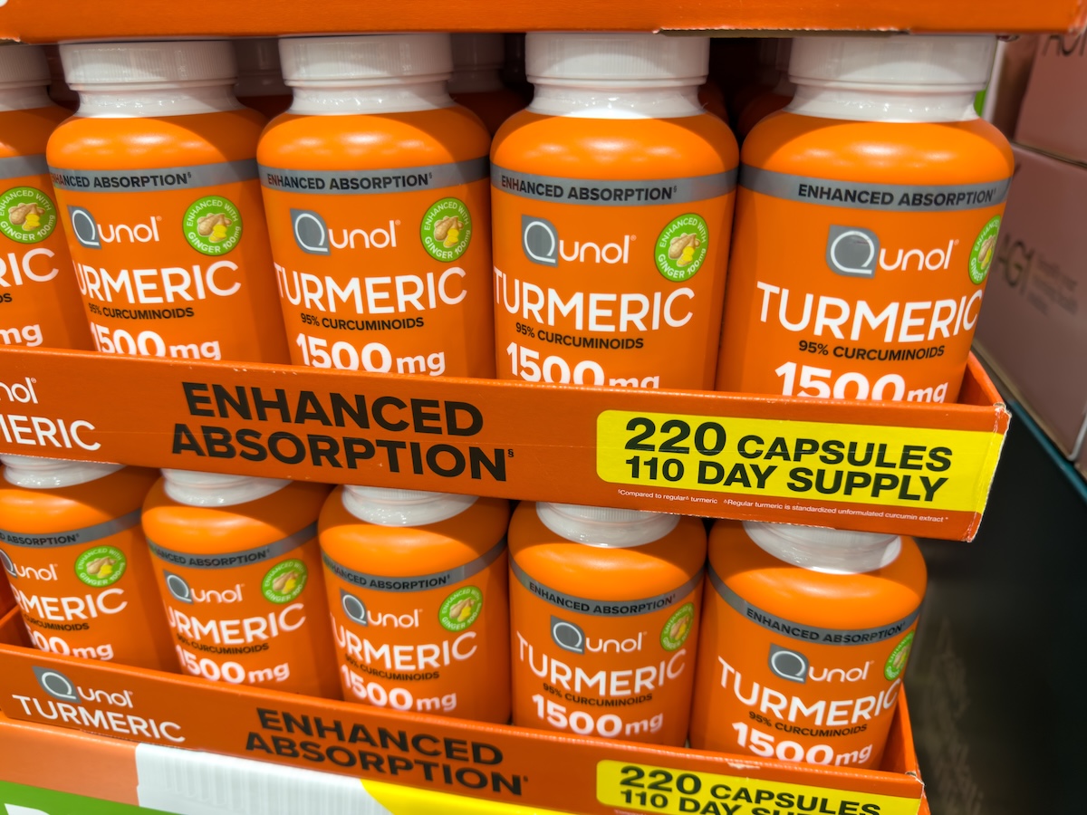 Turmeric supplement bottles on shelf