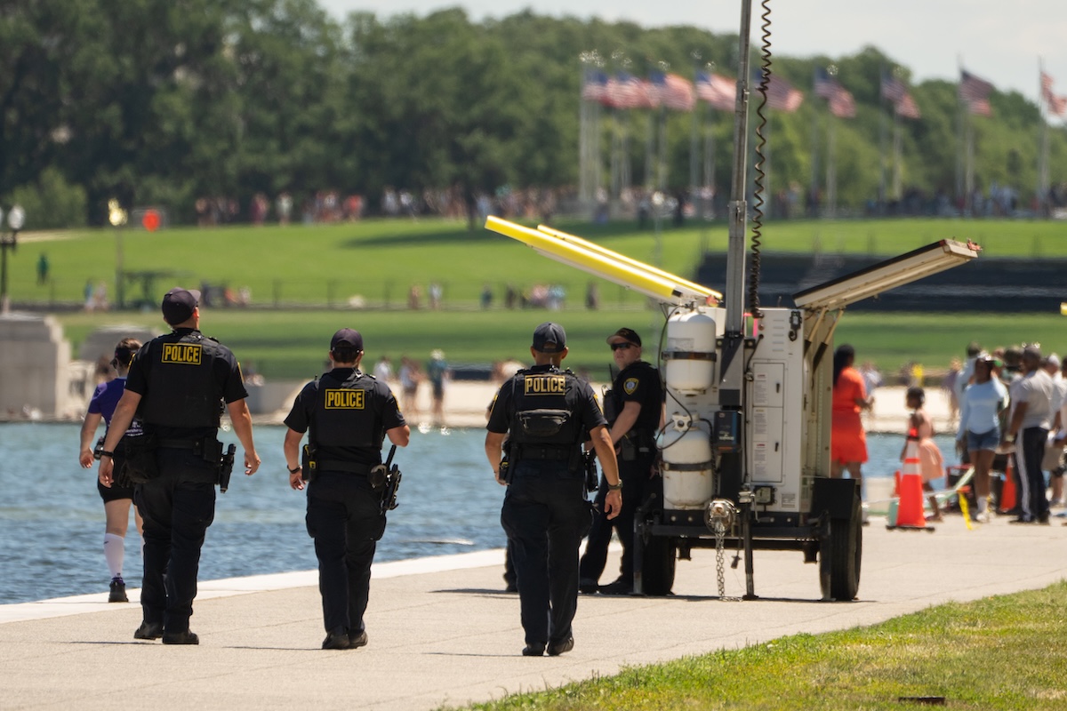 Officers at reflecting pool